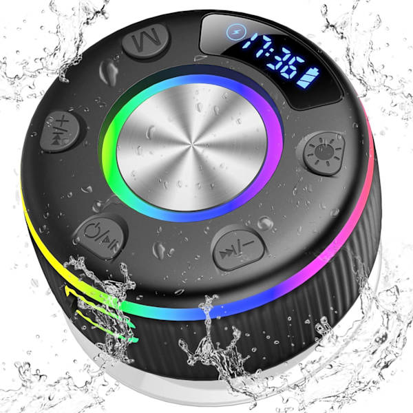 Vattentät Bluetooth-duschhögtalare med FM-radio, bärbar Bluetooth-högtalare HD Surround Sound, IPX