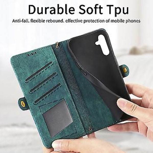 Til Samsung Galaxy A34 5g Geometrisk Lynlås Tegnebog Side Spænde Læder Telefon Case (pink) (Grøn)