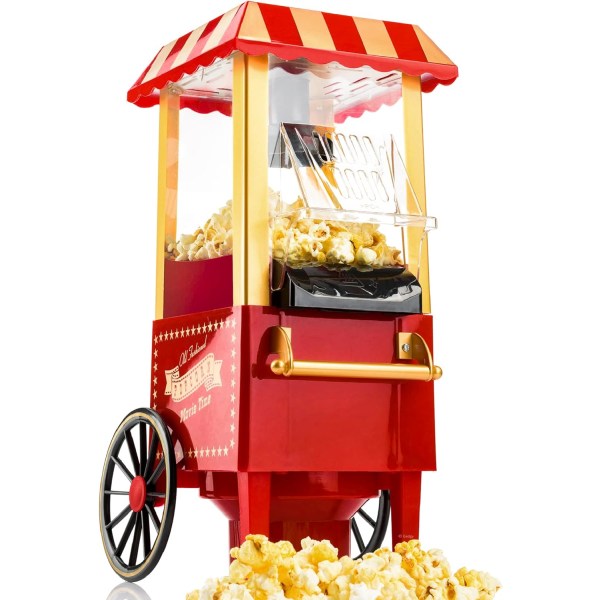 Hot Air Popcorn Machine - Retro Popcorn Machine - Fedt- og oliefri Popcorn - Sund Snack - Rød Pop