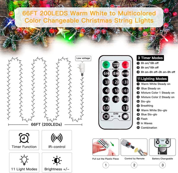 Udendørs Fe Lys, 20M 200 LED Udendørs Fe Lys, Varm Hvid