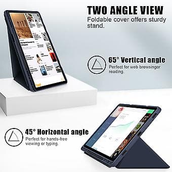 Multi-folding lærtablettveske for Samsung Galaxy Tab S9 (Mørk blå)