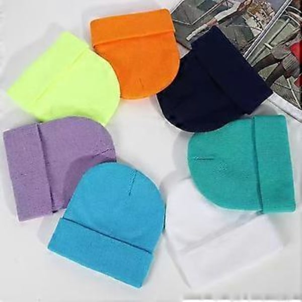 Unisex Stickad Beaniehatt Enfärgad Varm Muddad Vintermössa Vindtät Öronvärmare Hatt för Utomhussporter (Ljusblå)