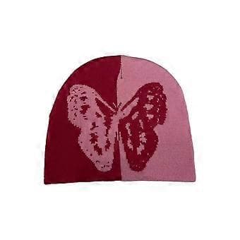 Jacquard Fjärilsmönstrad Mössa Vuxen Elastisk Mössa Vinter Varm Stickad Mössa Kalla Vinter Presenter till Studenter Tonåringar rosa( rosa)