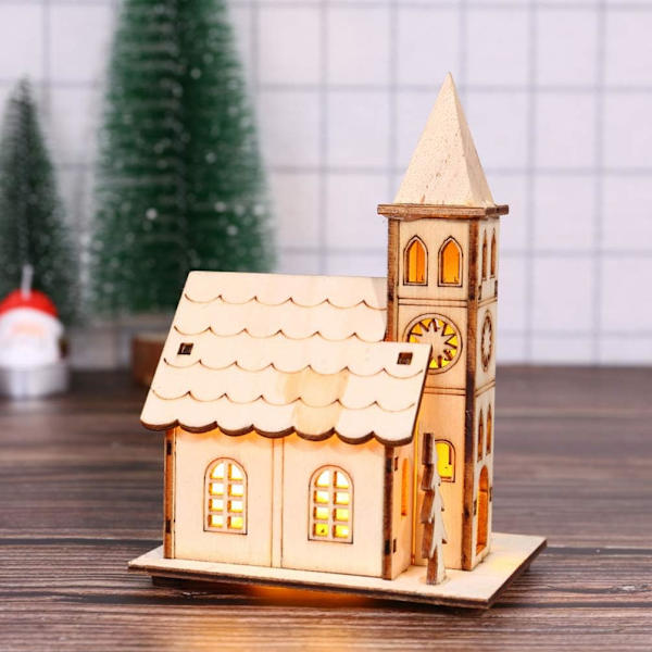 LED Julehus i Tre Uferdig Julepynt i Tre