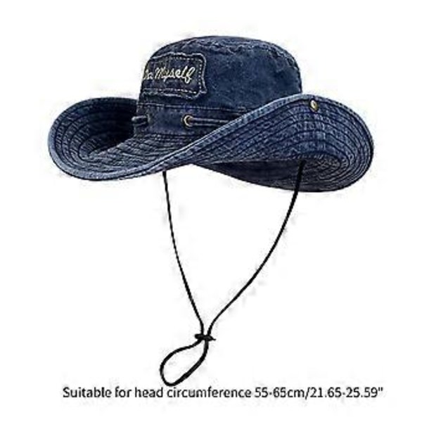Udendørs Sport Vandring Fiskehat Solskærm Bred Skygge Åndbar Solhat Snøre Spandhat  Navy Blå (Navy Blå)