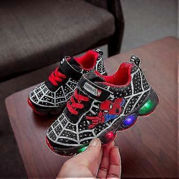 Barnens Sportskor Spiderman Ljusa Sneakers Barn Led Luminous Skor För Pojkar (30 svart)