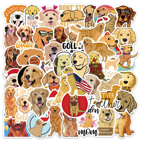 50PCS Golden Retriever-klistremerke for vannflaske, svart-hvitt hodeskalle