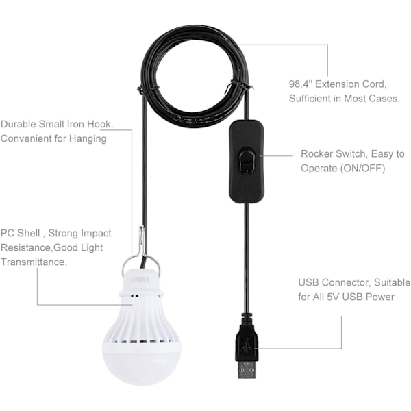 LED camping lys, USB bærbar camping lys med krog, vandtæt