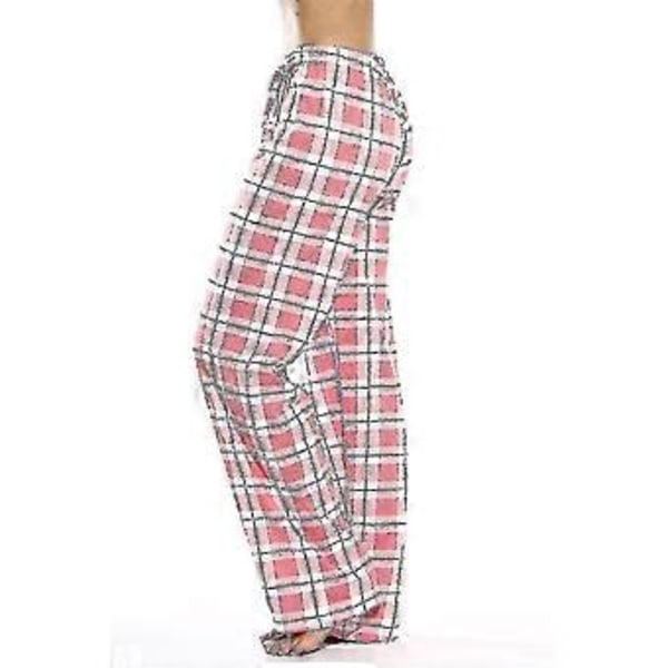 Naisten pyjamahousut taskuilla, pehmeät flanelliruudullinen pyjamahousut Z (M pinkki)