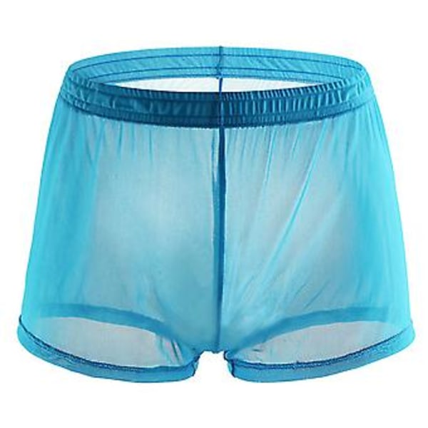 Soutong Genomskinliga Herr Underkläder Solid Färg Mesh Garn Midja Transparent Tunn Boxer Underkläder (XL Blå)