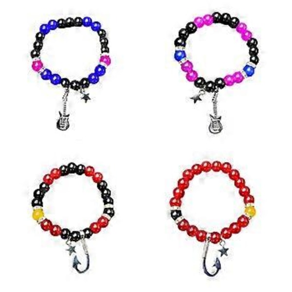 Set med 1/2 Justerbart Pararmband Matchande Armband Släta Pärlor Magnetisk Handkedja Tillbehör för Kvinnor Flickor (gitarr ankare röd bl)