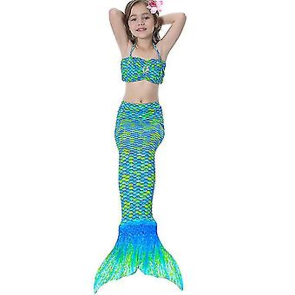 Barnens Baddräkt Flickor Sjöjungfru Svans Bikini Set Baddräkt Baddräkt (9-10 År Grön)