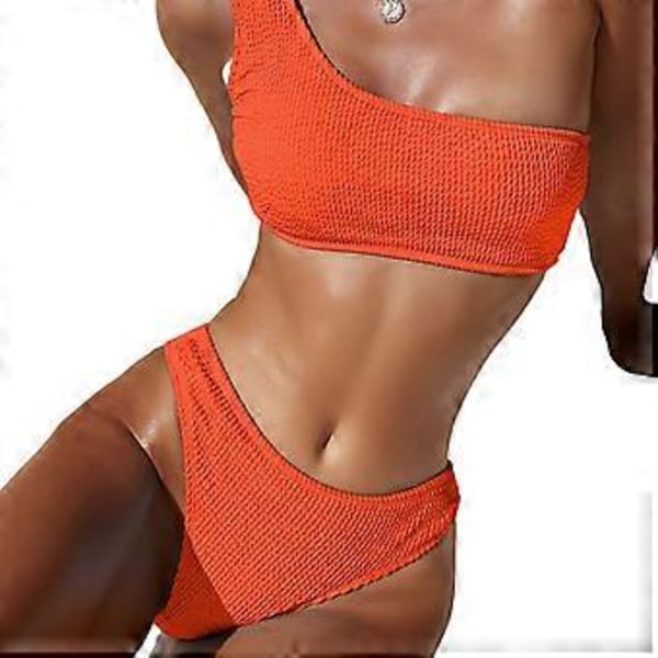Dame Enkelt Skulder Split Badedragt Brasiliansk Komfortabel til Frisk Mode Badetøj Strandtøj Bryst Saml Bikini Sæt Orange S(S Orange)