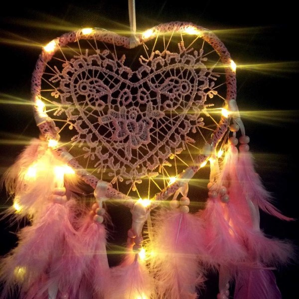 Drömfångare (20*45 cm, rosa, ljus), Boho-stil LED-ljus Han