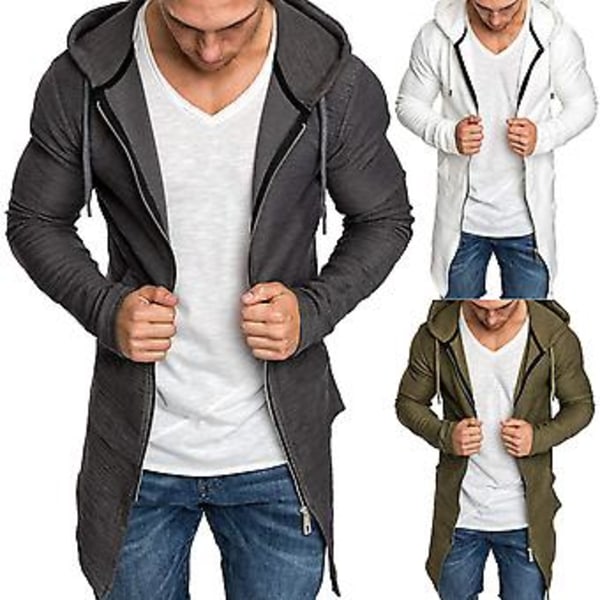 Fianao Herrejakke Ensfarvet Cardigan Slank Lang Forår Jakke Til Daglig Brug (2XL Grå)