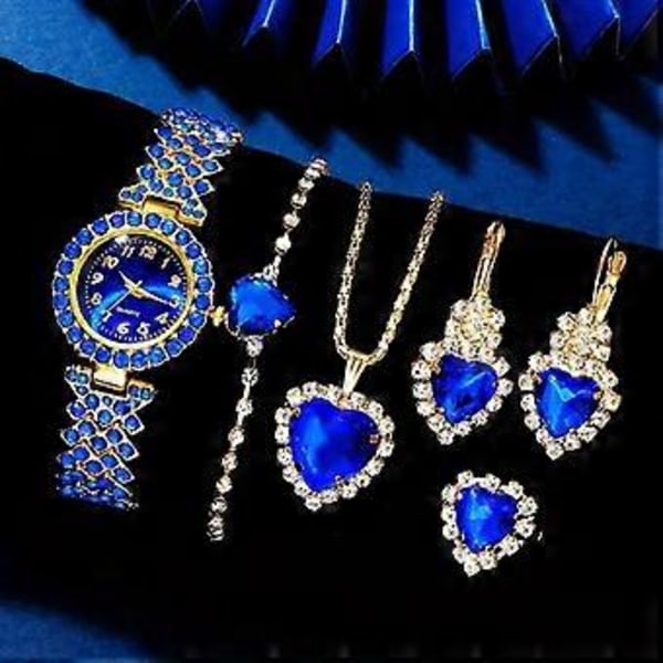 Klocka Presentförpackning för Kvinnor Damer Blå Guld Strass 5 Smycken ( )