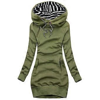 Dame mid-længde slim hoodie, afslappet efterårs- og vinter sweatshirt (M Grøn)