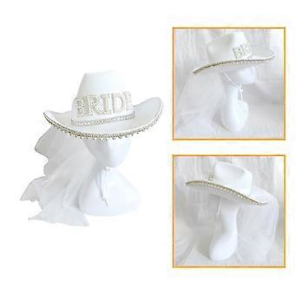 Morsian Lännenhattu Polttariporukan Hattu Morsian Cowboy-hattu Huntuineen Polttarihattu Tuleva Morsian Hattu Morsiussuihku Valkoinen( )
