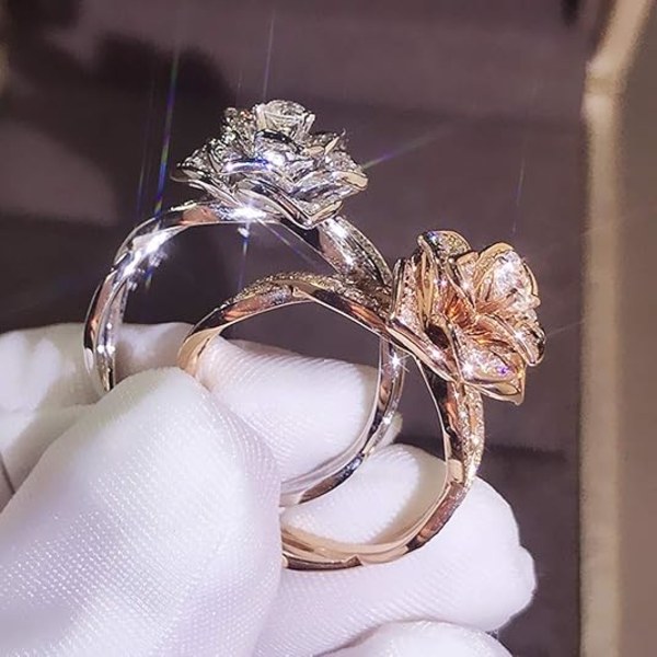 3D Roseringar CZ Simulerade Diamant Ringar Roséguld Ringar Roseringar