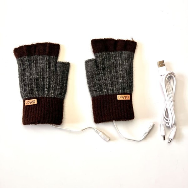 USB-opvarmede handsker (brune), strikkede handsker mænd kvinder kuldesikre ude