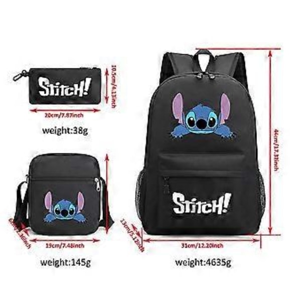 Lilo & Stitch 3 stk./sett Barn Gutter Jenter Skolesekk Ryggsekk Reise Ryggsekk Skulderveske Penal Gave (Stjerneblå)
