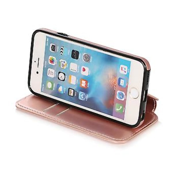 PU Læder Etui Folio Til Iphone 6p/6sp, Business Stil, Pengepung Funktion, Fald Beskyttelse, Stativ Funktion, Holdbar (Rosenguld)