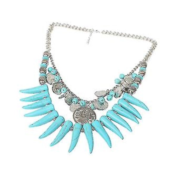 Elfenbensvit Turkos Halsband Kedja Statement Mynt Hänge Chunky Choker Smycken ( )