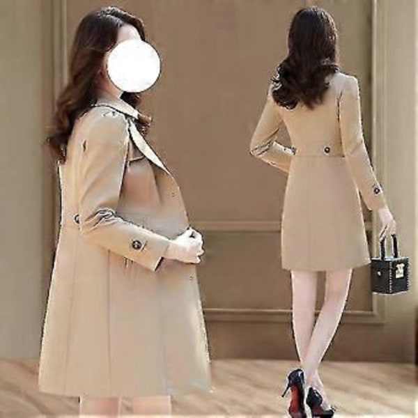 Dame Single-breasted Trenchcoat Oversize Langærmet Frakke Med Lomme Gave Til Jul Fødselsdag Nytår (Khaki 4XL)