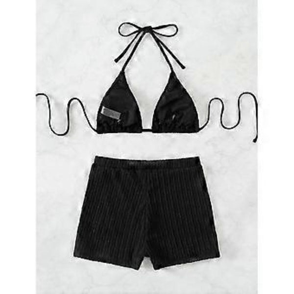 Tvådelad halter baddräkt för damer, atletisk push up bikini set badkläder med boyshorts ribbad mesh sportig baddräkt Mintgrön S(S Mintgrön)