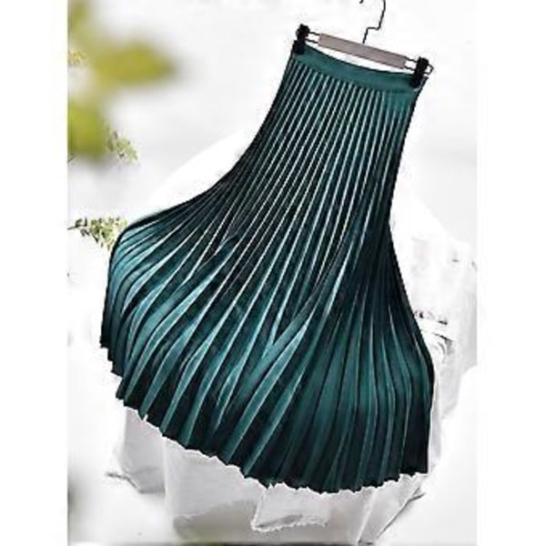 Kvinnor Vår Höst Elegant Chic Solid Plisserad Kjol Hög Midja Lyx Mode Med Elastisk Kvinna C-035(XL mörkgrön)