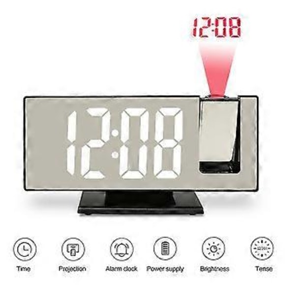 LED Digital Projektionsväckarklocka Temperatur Datum Snooze Takprojektor (vit med gröna bokstäver)