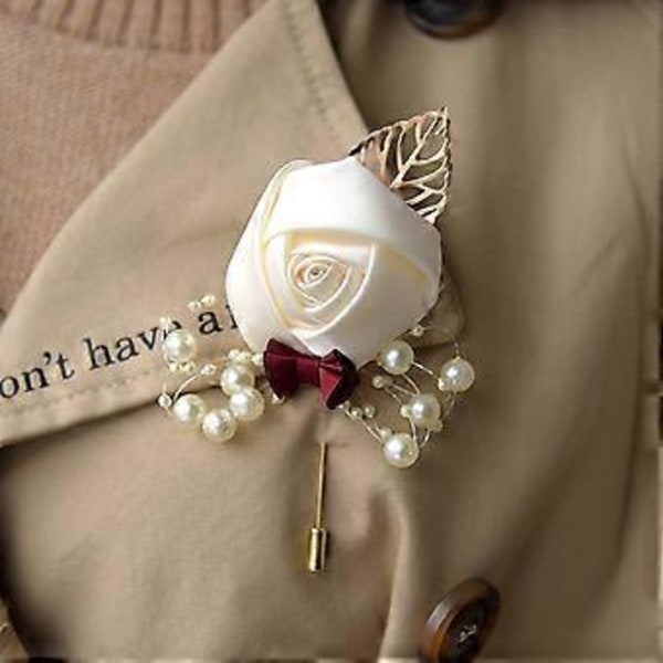 Kunstig Blomst Faux Perle Boutonniere Bryllupsceremoni Brudgom Corsage Broche Qinhai (Lysegrå)