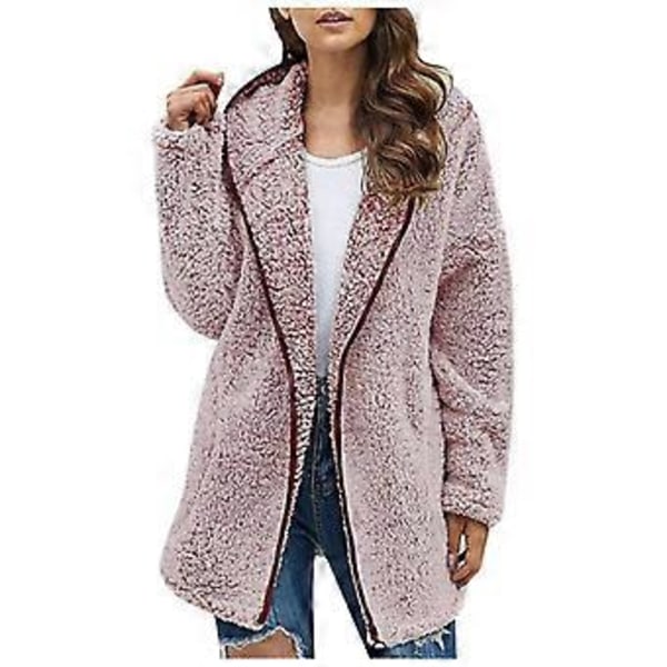 Efterår og Vinter Ny Casual Ensfarvet Revers Langærmet Jakke (2XL pink)