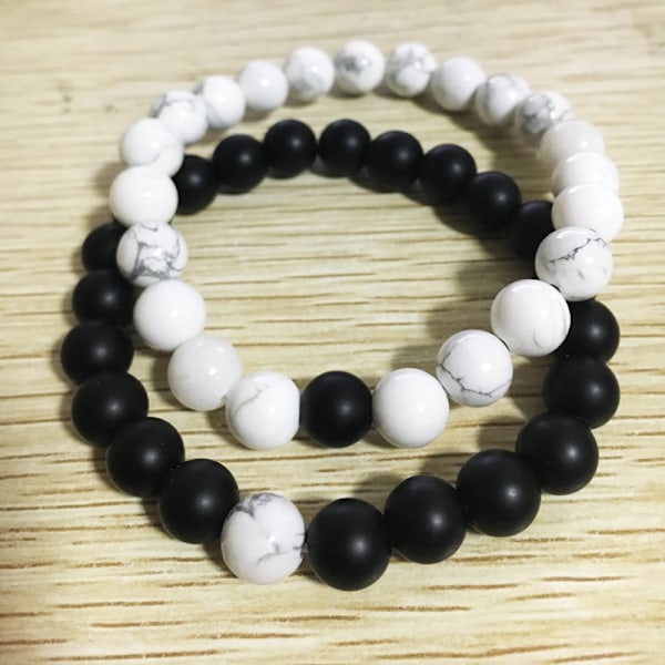 Sort og Hvid Silikon Perle Armbånd Par til Mænd og Kvinder