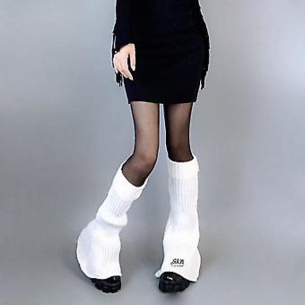 Goth Punk Polvenkorkuiset Sukat Naisille Kirjaimin Varustetut Rib-Neulekadut Jalkasuojat (Musta)
