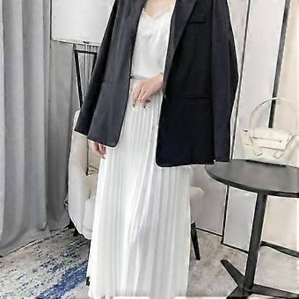 Kvinnor Vår Höst Elegant Chic Solid Plisserad Kjol Hög Midja Lyx Mode Med Elastisk Kvinna C-035(S vit)