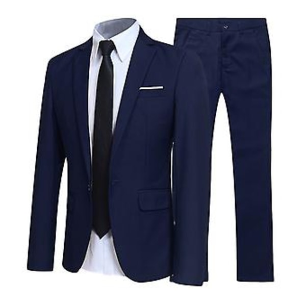 Fianao Herrkostym Set Krage Formell Snygg Knappar Fickor Blazer för Dejting (2XL Marinblå)
