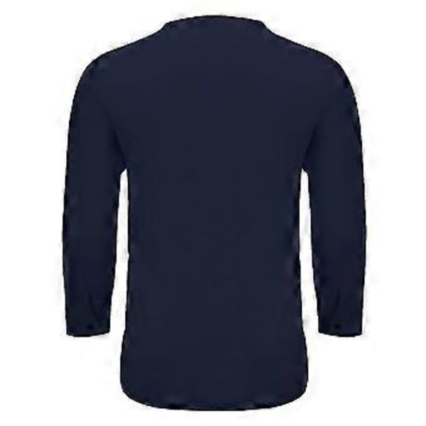 hmwy-yksivärinen pellavatyylinen t-paita miehille 3/4 hiha V-kaula-aukko rento t-paita löysät topit (M Navy Blue)