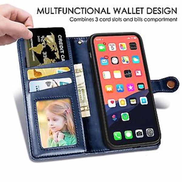 Solidfarget Lærveske med Spenne for iPhone 13 Pro Max (Blå)
