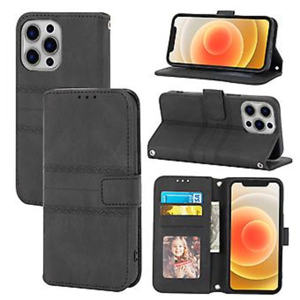 Präglad Läderfodral för iPhone 15 Pro Max (Svart)