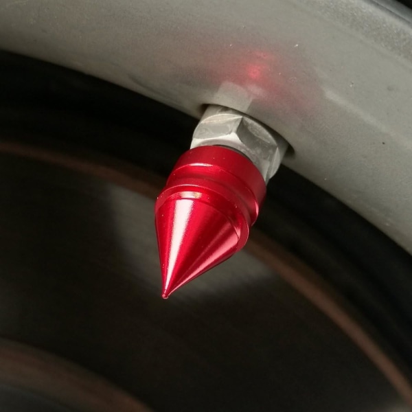 5 røde koniske ventildæksler til bil og cykel, aluminiumslegering