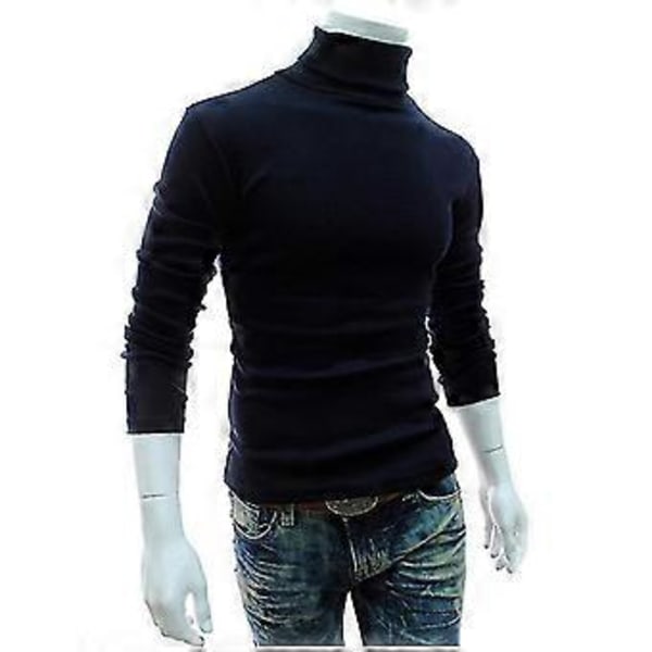 Herre Strikk Roll Turtle Neck Pullover Genser Topper Bluse (XL Marineblå)
