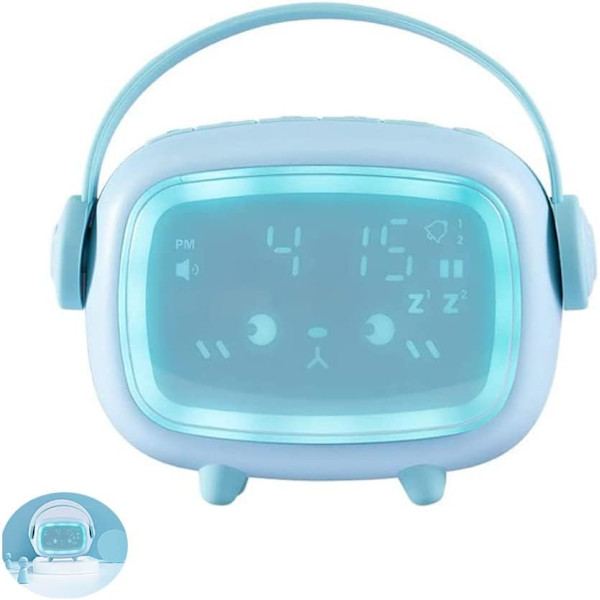 (Blå) Barnväckarklocka, LED Digital Växarklocka, Wake Up Light & N