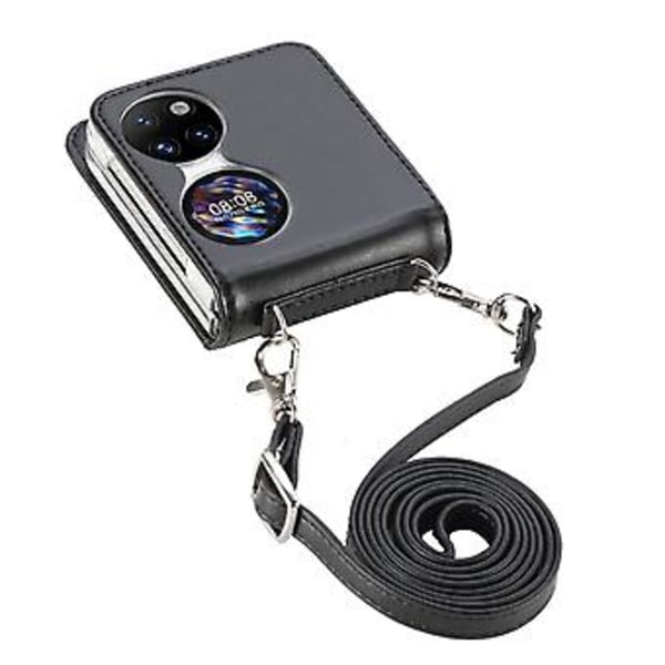 Diagonal Embosset Lommebok-etui for Huawei P50 Pocket (Svart)