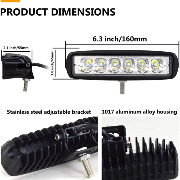 Arbetsbelysning LED-list 12V 18W 15cm Strålkastare Vattentät IP67 Spot Dimljus för 4x4 Motorcykel Bil Tru