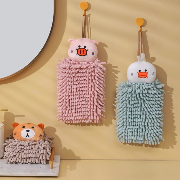 4-pack kökshängande handdukar med ögla, tecknade djur Pat