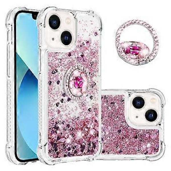 YB Quicksand Series-7 för iPhone 15 Glitter Sparkle Stötskyddande Skal Ring Stativ TPU Telefonfodral