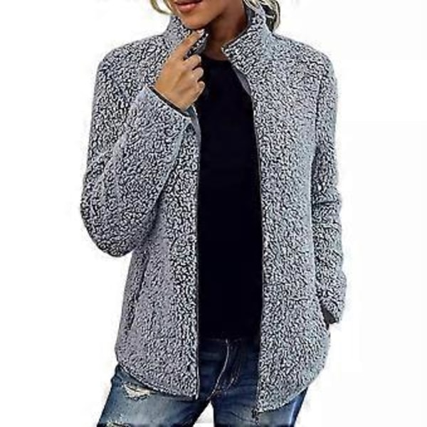 Sweater Dame Casual Langærmet Lynlås Skjorte (S Grå)