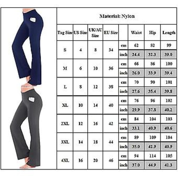 Dame Højtaljede Flare Bukser Bell Bottom Yoga Bukser Med Lommer Plus Størrelse (2XL Vinrød)