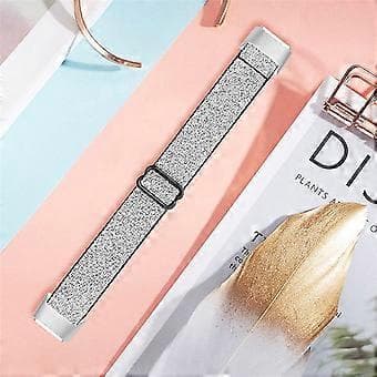 Elastisk Nylon Urrem Solo Loop Justerbar Udskiftningsrem Kompatibel Med Fitbit Luxe (Sølv)